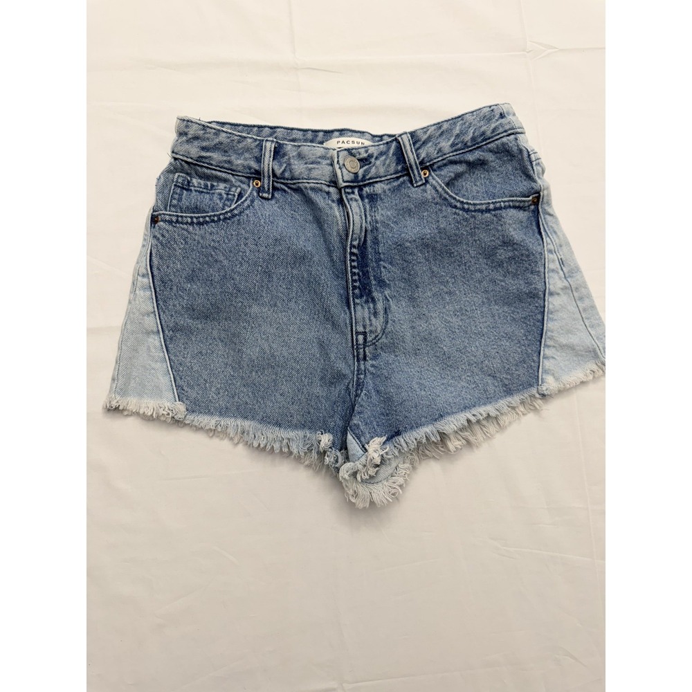 PacSun Shorts Womens 26 Blue Colorblock High Rise Festival‎ Denim Cutoff Raw Hem